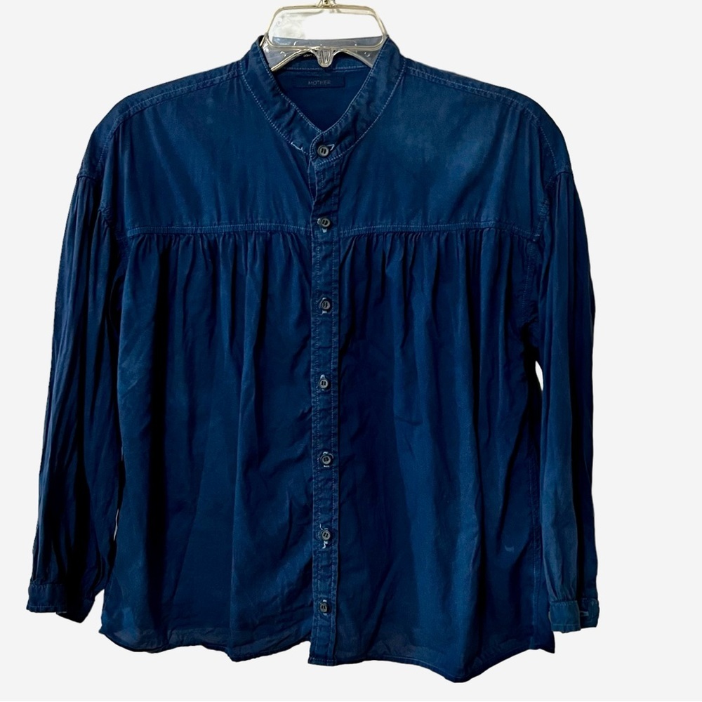 MOTHER Navy Blue Button-Up Peasant Blouse